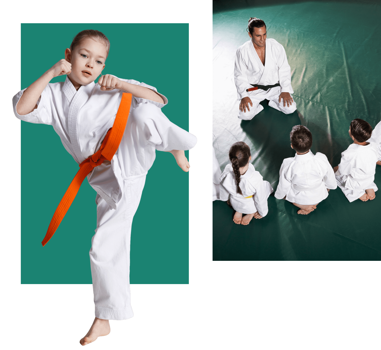 Kids learning martial arts techniques