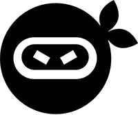 Black ninja mask icon with angry eyes and tied headband.